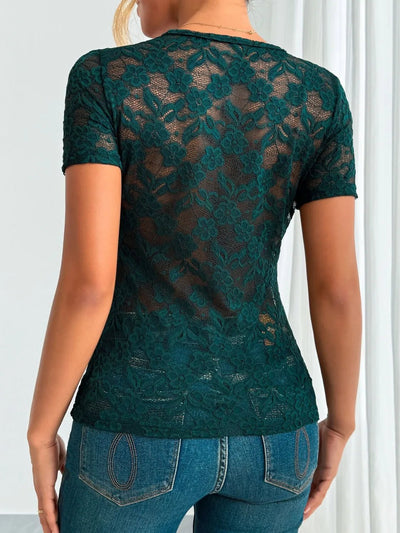Lace V - Neck Short Sleeve Top - Your Second Look