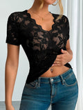 Lace V - Neck Short Sleeve Top - Your Second Look