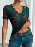 Lace V - Neck Short Sleeve Top - Your Second Look