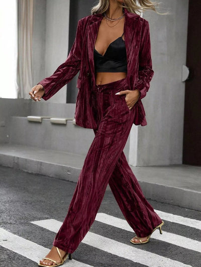Lapel Collar Long Sleeve Blazer and Pants Set - Your Second Look