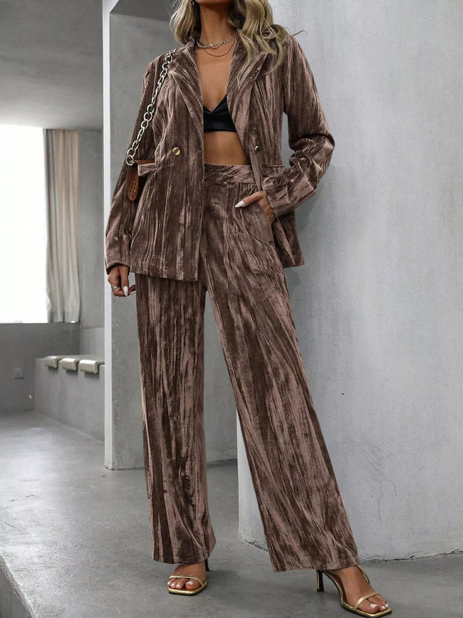 Lapel Collar Long Sleeve Blazer and Pants Set - Your Second Look