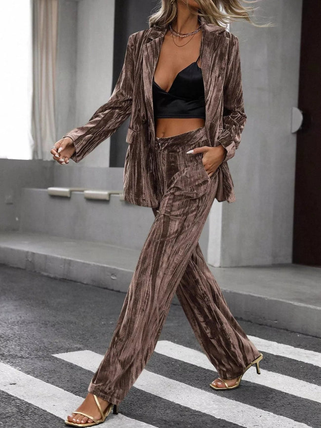 Lapel Collar Long Sleeve Blazer and Pants Set - Your Second Look