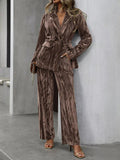 Lapel Collar Long Sleeve Blazer and Pants Set - Your Second Look