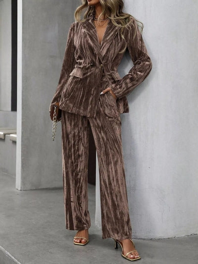 Lapel Collar Long Sleeve Blazer and Pants Set - Your Second Look