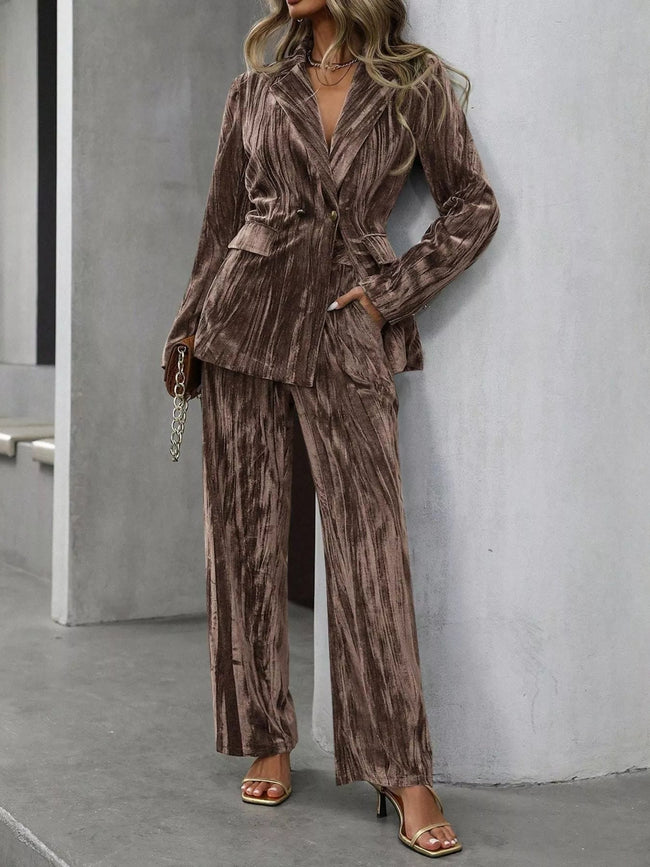 Lapel Collar Long Sleeve Blazer and Pants Set - Your Second Look
