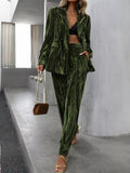 Lapel Collar Long Sleeve Blazer and Pants Set - Your Second Look