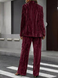 Lapel Collar Long Sleeve Blazer and Pants Set - Your Second Look