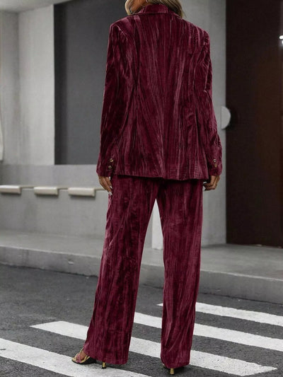 Lapel Collar Long Sleeve Blazer and Pants Set - Your Second Look