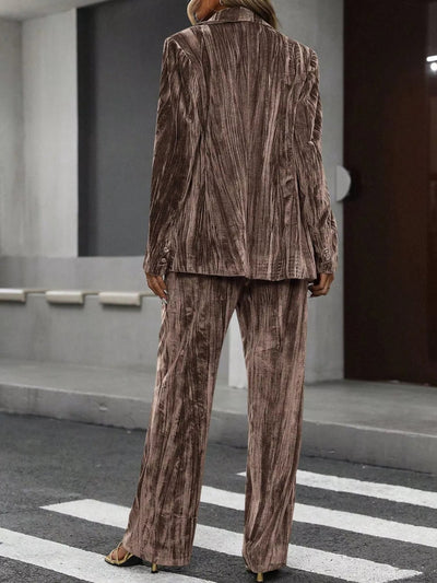 Lapel Collar Long Sleeve Blazer and Pants Set - Your Second Look