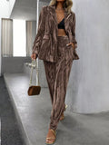 Lapel Collar Long Sleeve Blazer and Pants Set - Your Second Look