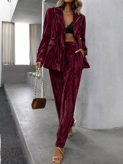 Lapel Collar Long Sleeve Blazer and Pants Set - Your Second Look