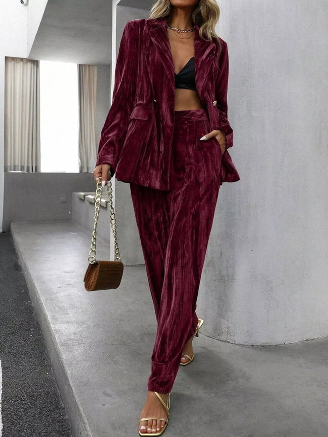 Lapel Collar Long Sleeve Blazer and Pants Set - Your Second Look