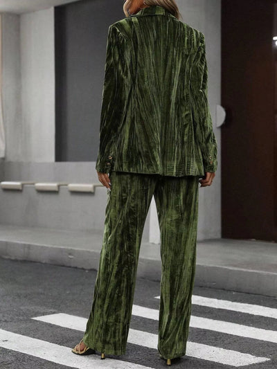 Lapel Collar Long Sleeve Blazer and Pants Set - Your Second Look
