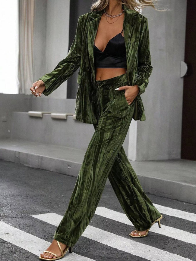 Lapel Collar Long Sleeve Blazer and Pants Set - Your Second Look