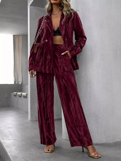 Lapel Collar Long Sleeve Blazer and Pants Set - Your Second Look