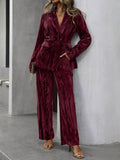 Lapel Collar Long Sleeve Blazer and Pants Set - Your Second Look