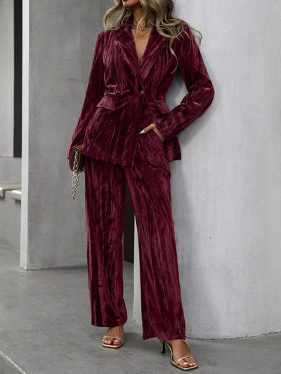 Lapel Collar Long Sleeve Blazer and Pants Set - Your Second Look