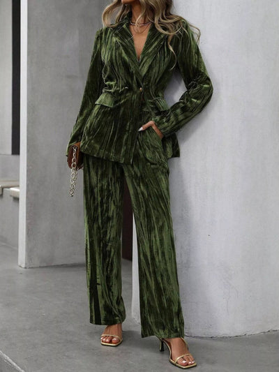 Lapel Collar Long Sleeve Blazer and Pants Set - Your Second Look