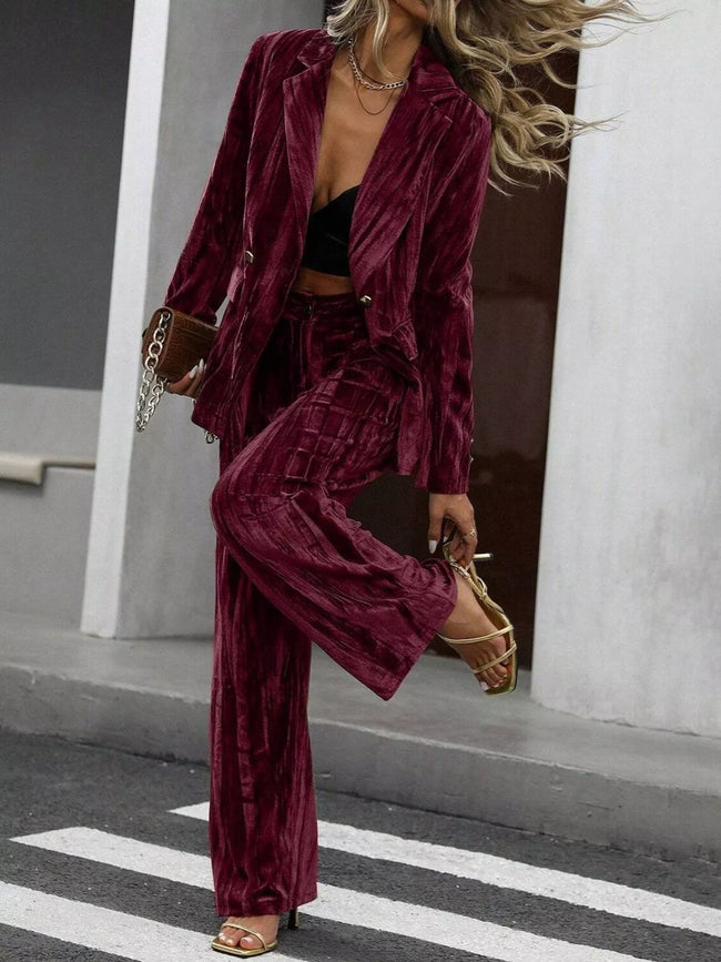 Lapel Collar Long Sleeve Blazer and Pants Set - Your Second Look