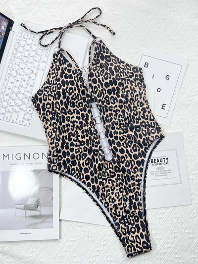 Leopard Cutout Halter Neck One - Piece Swimwear - Your Second Look