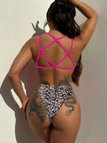 Leopard Plunge Spaghetti Strap One - Piece Swimwear - Your Second Look