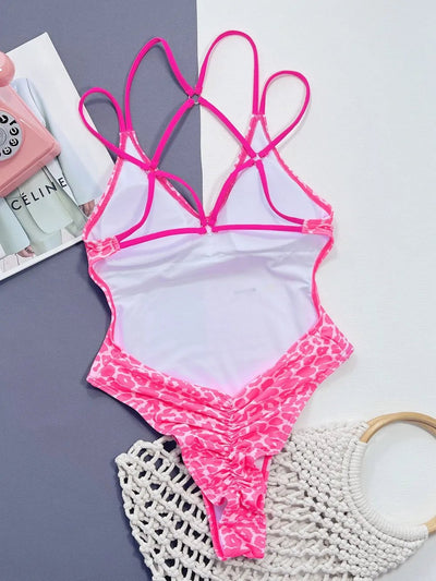 Leopard Plunge Spaghetti Strap One - Piece Swimwear - Your Second Look