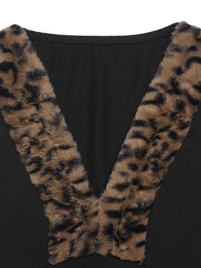 Leopard Trim V - Neck Long Sleeve Bodysuit - Your Second Look