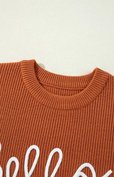 Letter Graphic Round Neck Long Sleeve Sweater - Your Second Look