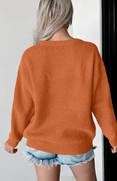 Letter Graphic Round Neck Long Sleeve Sweater - Your Second Look