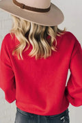 Letter Pearl Detail Round Neck Long Sleeve Sweater - Your Second Look