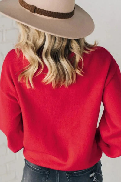 Letter Pearl Detail Round Neck Long Sleeve Sweater - Your Second Look