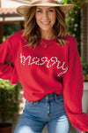 Letter Pearl Detail Round Neck Long Sleeve Sweater - Your Second Look