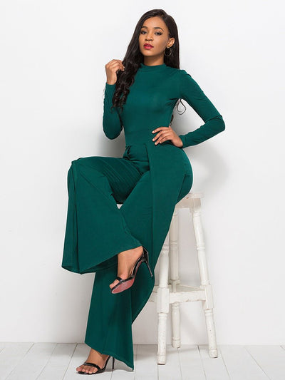 Long Sleeve Mock Neck Wide Leg Jumpsuit - Your Second Look