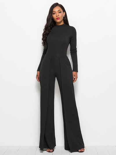 Long Sleeve Mock Neck Wide Leg Jumpsuit - Your Second Look