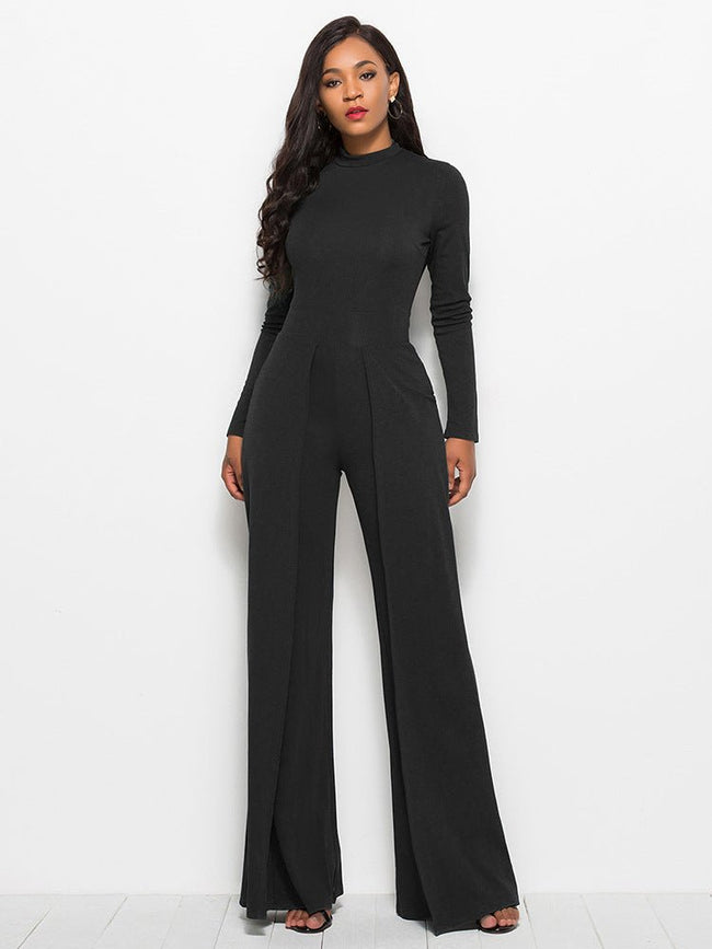 Long Sleeve Mock Neck Wide Leg Jumpsuit - Your Second Look