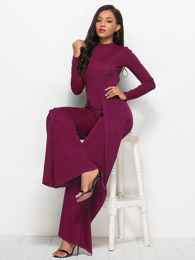 Long Sleeve Mock Neck Wide Leg Jumpsuit - Your Second Look