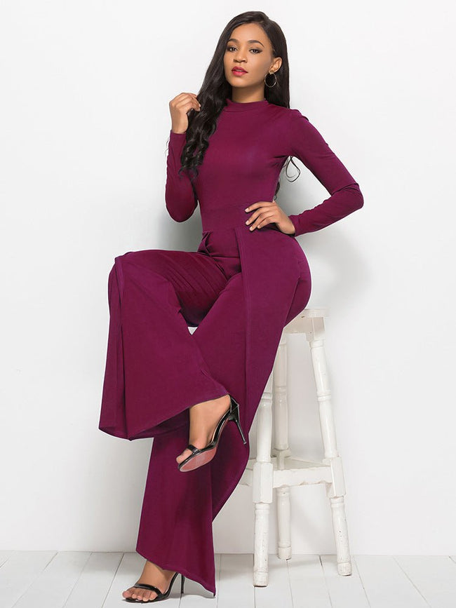 Long Sleeve Mock Neck Wide Leg Jumpsuit - Your Second Look