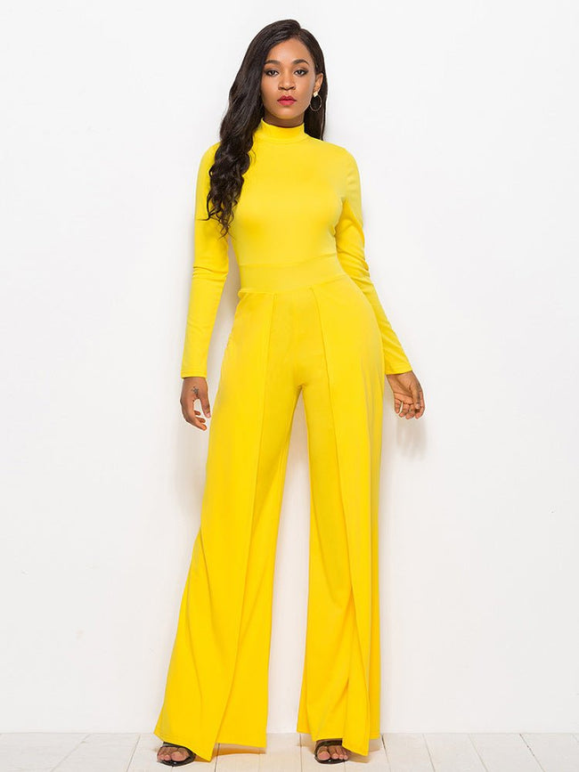 Long Sleeve Mock Neck Wide Leg Jumpsuit - Your Second Look