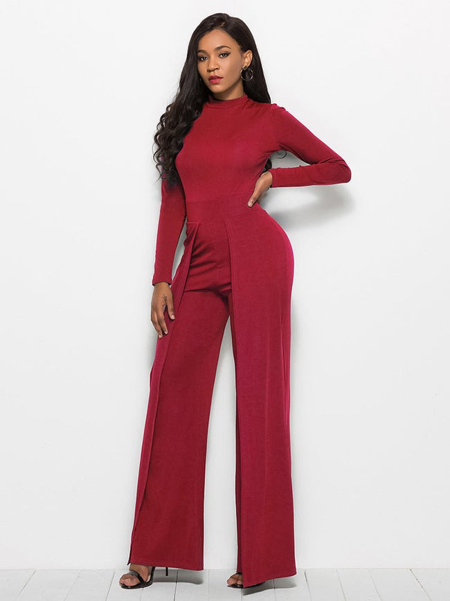 Long Sleeve Mock Neck Wide Leg Jumpsuit - Your Second Look