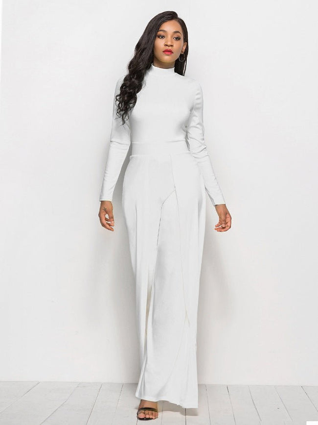 Long Sleeve Mock Neck Wide Leg Jumpsuit - Your Second Look