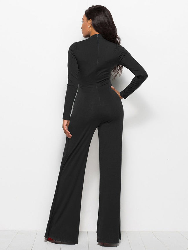 Long Sleeve Mock Neck Wide Leg Jumpsuit - Your Second Look