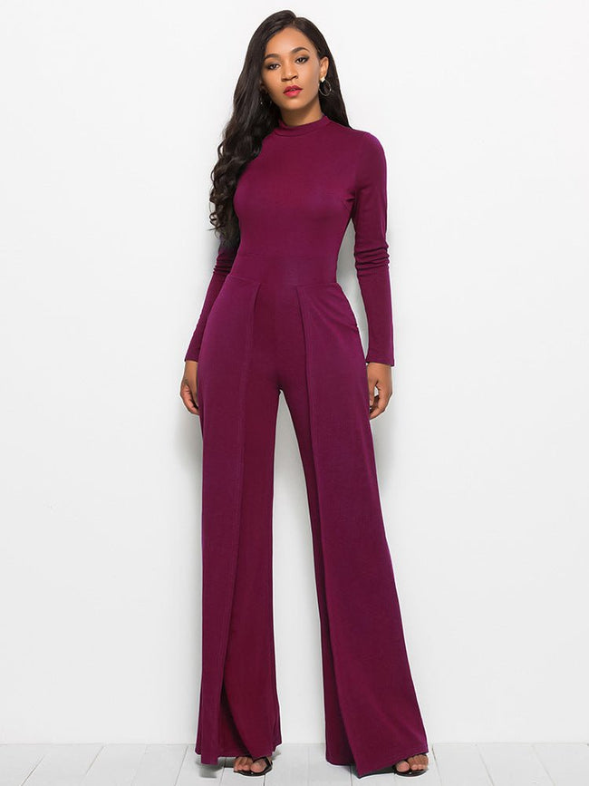Long Sleeve Mock Neck Wide Leg Jumpsuit - Your Second Look