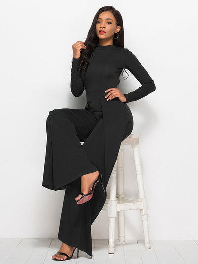 Long Sleeve Mock Neck Wide Leg Jumpsuit - Your Second Look