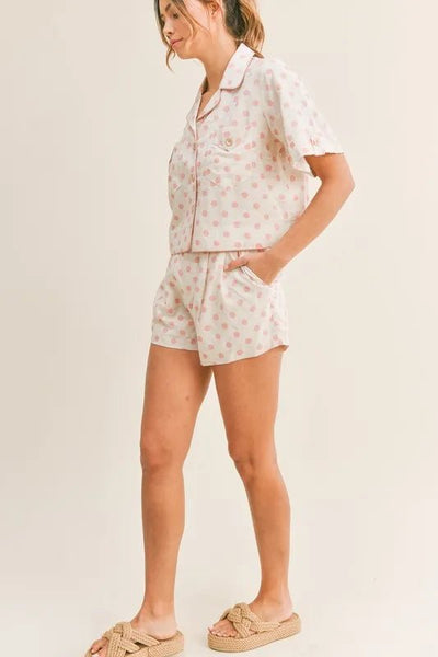 MABLE Polka Dot Collar Crop Top and Short Lounge Set - Your Second Look