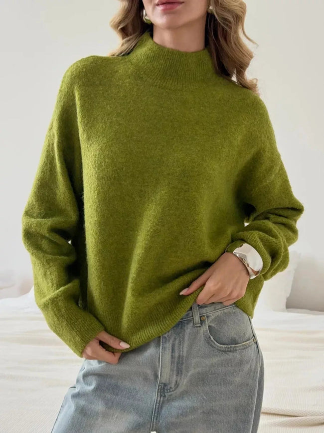 Mock Neck Dropped Shoulder Sweater - Your Second Look