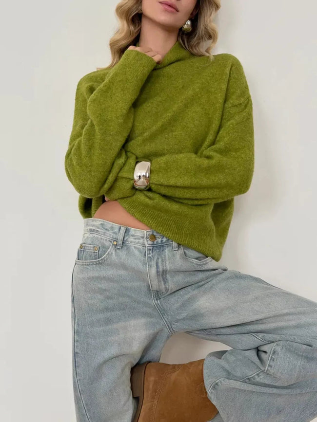 Mock Neck Dropped Shoulder Sweater - Your Second Look