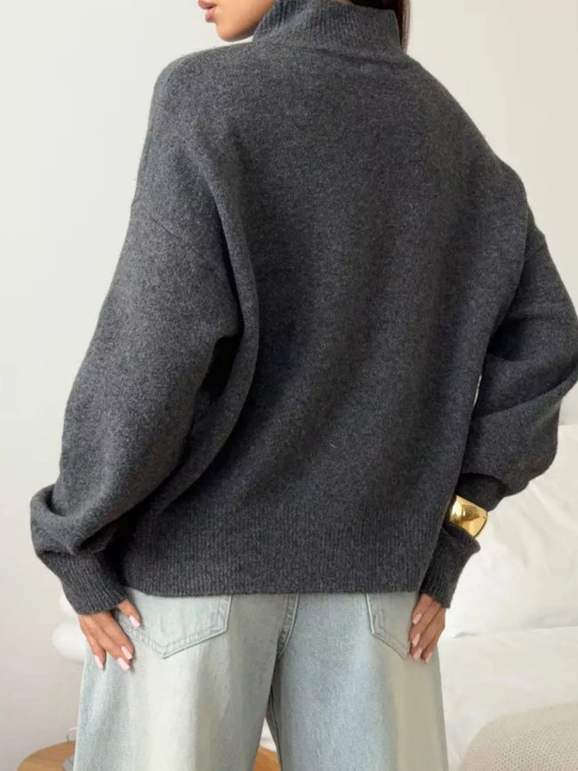 Mock Neck Dropped Shoulder Sweater - Your Second Look