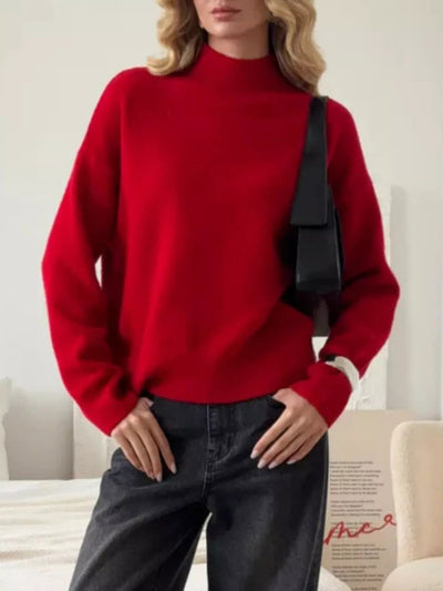 Mock Neck Dropped Shoulder Sweater - Your Second Look