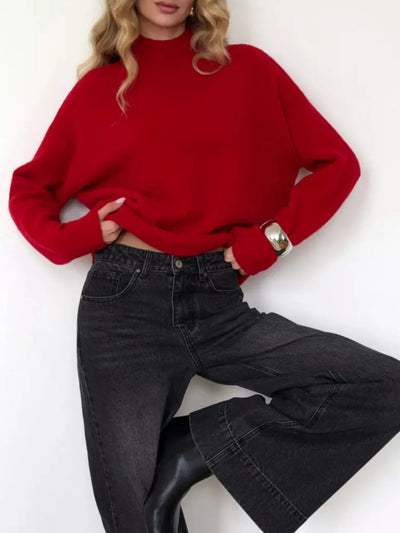 Mock Neck Dropped Shoulder Sweater - Your Second Look