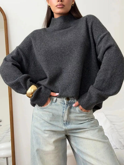 Mock Neck Dropped Shoulder Sweater - Your Second Look
